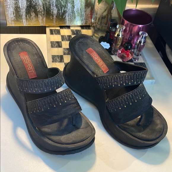 Esprit Shoes - Esprit Black Wedge Shoes with Textured Straps